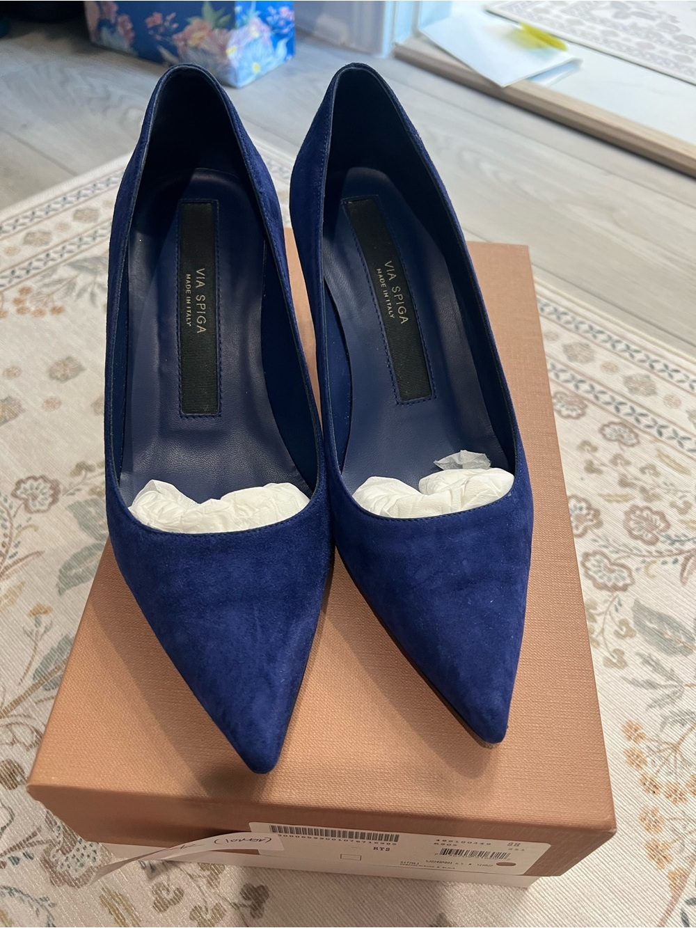 Via Spiga Navy Suede Pointed Toe Pumps